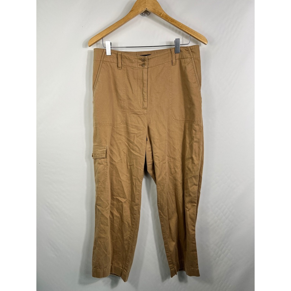 Talbots Womens Supersoft Cargo Pants Tan‎ Khaki Cotton Linen Straight Leg Size 8